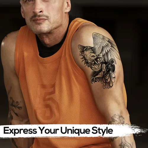 Vista 3 de Kotbs 6 hojas de tatuajes temporales realistas de animales realistas para hombres y mujeres, calcomanías de tatuaje impermeables para adolescentes