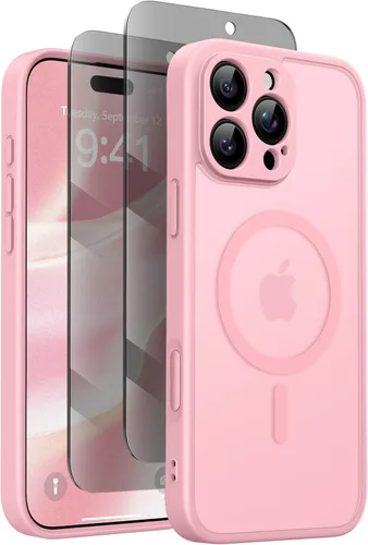 Vista 9 de GolbinBox - Funda magnética para iPhone 13 Pro Max, compatible con MagSafe, protección de cámara, protector de privacidad, funda translúcida mate, a