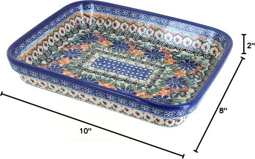 Vista 2 de Blue Rose Polish Pottery - Molde rectangular pequeño Orange Ashley - 10.25" x 8" - Utensilios para hornear únicos, aptos para lavavajillas