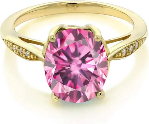 Vista 75 de Gem Stone King Anillo de compromiso de oro amarillo de 14 quilates de 2-3 quilates con piedra preciosa ovalada de 0.394 x 0.315 in y diamantes
