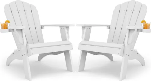 Vista 18 de YEFU Silla Adirondack de gran tamaño con soporte para tazas, silla para fogata de plástico para exteriores, resistente a la intemperie, silla