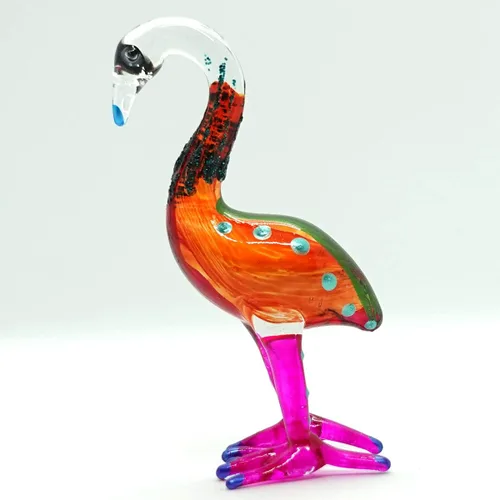 Vista 10 de Figuras en miniatura de flamenco de animales pintados a mano de vidrio soplado, arte de pájaro, regalo coleccionable para decorar (2 rojo azul)
