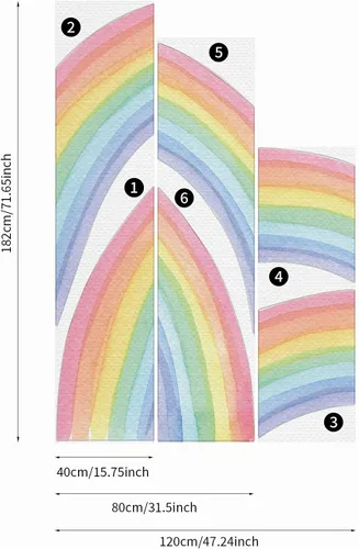 Vista 6 de Alwayspon Mural de pared de tela de arco iris, autoadhesivo, adhesivo de pared para decoración de habitación de niños, cuarto de bebé, acuarela