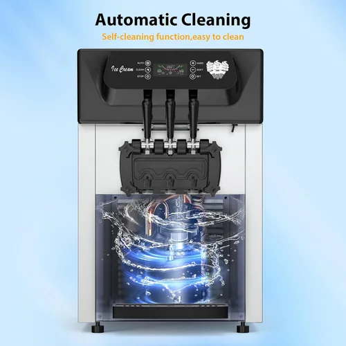 Vista 4 de Takywep Máquina comercial de helados – Máquina de helado suave de 2200 W, 5.3 a 7.4 galones/hora, 2 guardabosques de 6 L, pantalla LED, 3 sabores