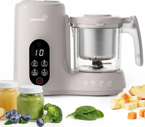 Vista 9 de Grownsy Fabricante de alimentos para bebés con cesta de vapor de acero Crema