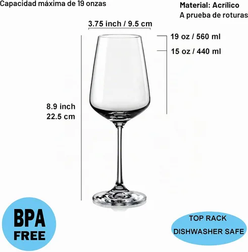Vista 2 de KOXIN-KARLU Vasos de vino con tallo de plástico irrompibles clásicos de 18 onzas, vasos de acrílico multiusos, juego de 6 transparentes
