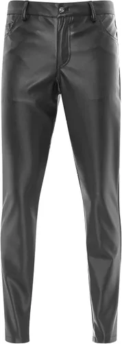 Vista 5 de Pantalones de motociclista metálicos de pierna recta de piel sintética para hombre