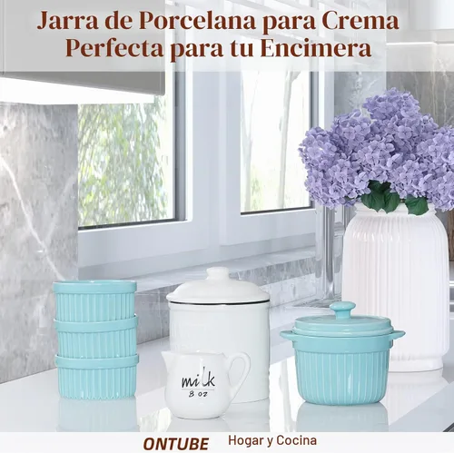 Vista 2 de Jarra de crema con asa, recipiente de cerámica para leche, café, salsa, apto para microondas, blanco (12 onzas, juego/1)