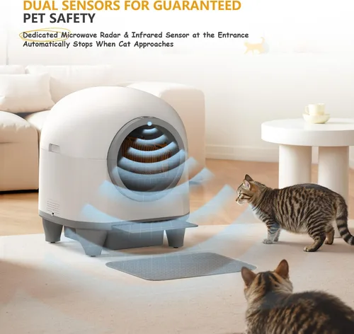 Vista 5 de WARCAT - Caja de arena autolimpiante automática, 90 L, caja de arena automática para gatos para múltiples gatos, controlada por aplicación con Gris