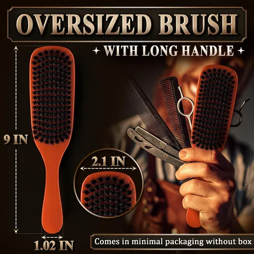 Vista 2 de Cepillo de barba para hombre con mango – Cepillo de barba de cerdas de jabalí suave para hombres, diseño de madera de 9 pulgadas para barbas