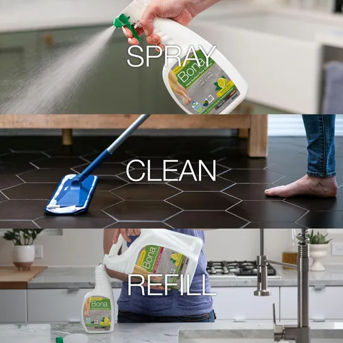 Vista 8 de Bona® Spray limpiador de pisos multisuperficie, 32 onzas líquidas, menta limón, incluye botella llena + recambio de concentrado para limpieza