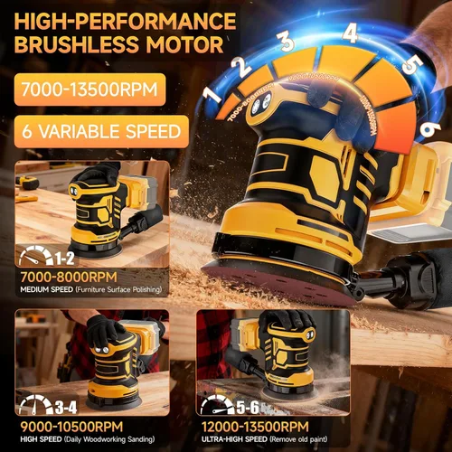Vista 3 de Lijadora orbital aleatoria de 5 pulgadas, lijadora inalámbrica compatible con batería Dewalt de 20 V (sin batería), lijadora eléctrica sin
