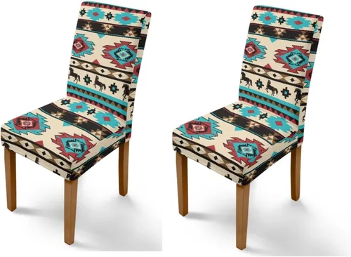 Vista 60 de Rnyleeg Juego de 1 fundas para sillas étnicas para sala de estar, sin brazos, estampado tribal azteca, elásticas, fundas protectoras para sillas