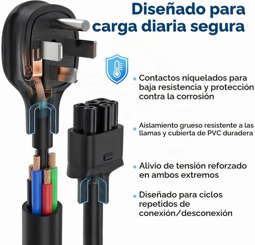 Vista 5 de Adaptador premium para cargador móvil Tesla Gen 2 Conecte a una toma de corriente de 240 V Carga de 12 amperios 10 pulgadas de longitud