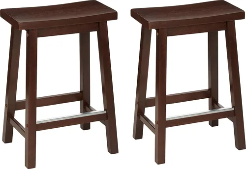 Vista 12 de Amazon Basics Taburetes de bar de madera maciza para isla de cocina con reposapiés, 24 pulgadas de altura, negro, juego de 2