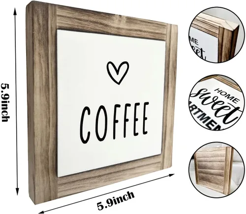 Vista 2 de Letrero de café, decoración rústica de barra de café, letrero de placa de madera, decoración de escritorio de cocina, oficina en casa, letrero