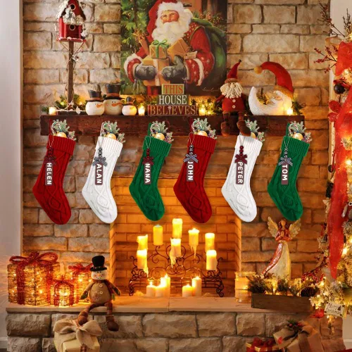 Vista 5 de XIMISHOP Paquete de 6 calcetines de Navidad, 18 pulgadas, calcetines grandes de punto trenzado personalizados para colgar en Navidad, decoraciones