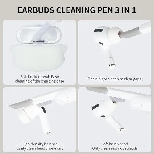 Vista 6 de Funda de carga compatible con Apple AirPods Pro de 2ª/1ª generación con kit de limpieza, luminosa funda protectora de silicona suave 3D