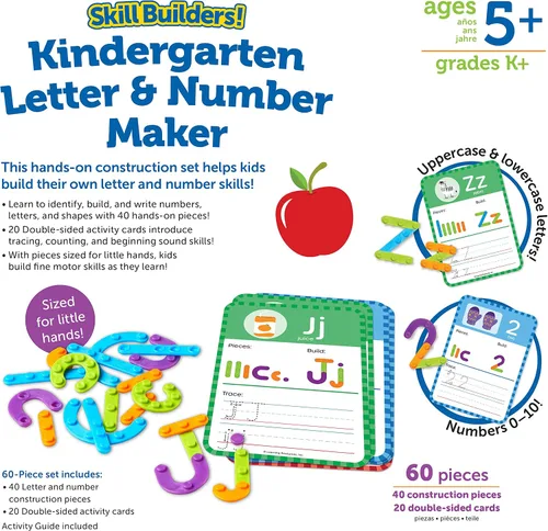 Vista 6 de Learning Resources ¡Constructores de habilidades! Creador de letras y números de jardín de infantes, 60 piezas, a partir de 6 años
