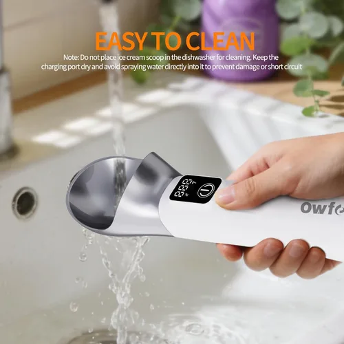 Vista 2 de Cuchara de helado con calefacción, cuchara eléctrica recargable con interruptor de encendido/apagado, pantalla LED y batería de 5000 mAh, 2 onzas
