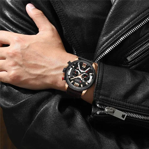 Vista 5 de CURREN - Reloj analógico de cuarzo para hombre, reloj de pulsera con correa de piel, resistente al gua y a la moda