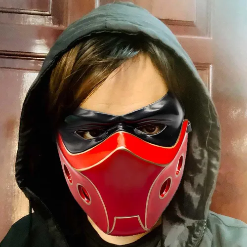 Vista 2 de Evere Máscara de capucha roja Jason Todd, casco de cosplay de resina duradera, accesorio de disfraz de Halloween