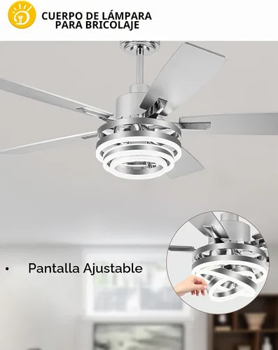 Vista 3 de Modernos ventiladores de techo de 52 pulgadas con luces, color plateado Remote/APP, 3 Adjustable Rings, 2550ML, 3000-6000K, Reversible DC Motor