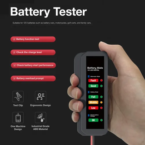 Vista 2 de KINGBOLEN Probador de batería de 12V para auto, Probador de alternador automotriz, Verificador de batería, Analizador para verificar el alternador