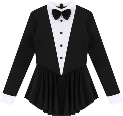 Vista 6 de FEESHOW Leotardo de esmoquin para mujer, vestido de patinaje artístico, juego de rol, disfraz de baile