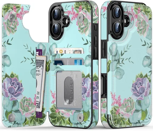 Vista 315 de LETO para iPhone 15 Pro Funda tipo cartera - Tapa tipo folio con patada - Diseños de moda - Tarjetero - Funda protectora para mujeres y niñas - 6.1