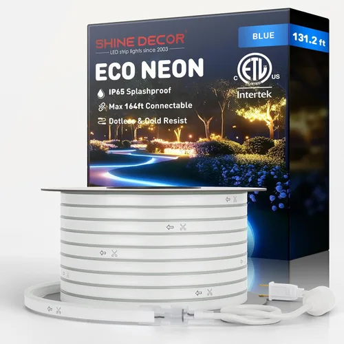 Vista 25 de Shine Decor Tira de luces LED AC 120V, cuerda de neón eco de 120 LED/m sin puntos, conectable y cortable, IP65 impermeable y resistente al clima