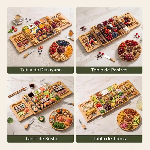 Vista 4 de SMIRLY - Juego de tablas de bambú para charcutería con accesorios para servir (2 cajones)