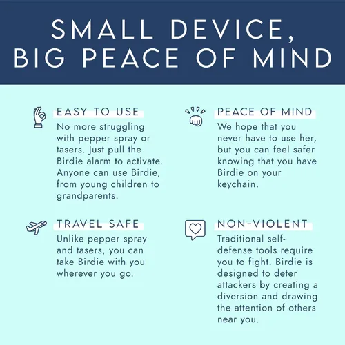 Vista 5 de She’s Birdie – La alarma de seguridad personal original para mujeres por mujeres – Sirena fuerte, luz estroboscópica y llavero en una variedad