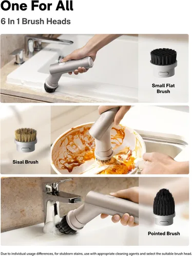 Vista 2 de HOTO Cepillo giratorio eléctrico de mano de mango corto, IPX7, resistente al agua, cepillo de limpieza de baño, máximo 22 pulgadas-lb, con 9