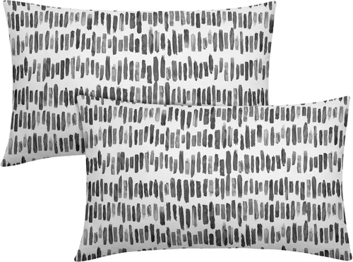 Vista 29 de Juego de 2 fundas de almohada de rayas negras para exteriores, 16 x 16 pulgadas, diseño geométrico de rayas abstractas, algodón y lino, cuadradas