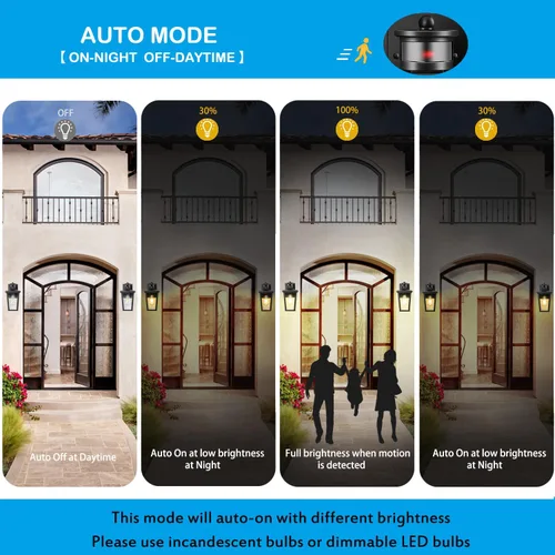Vista 2 de Luces de pared para exteriores con sensor de movimiento, accesorios de aluminio impermeables del atardecer al amanecer para porche, garaje, balcón