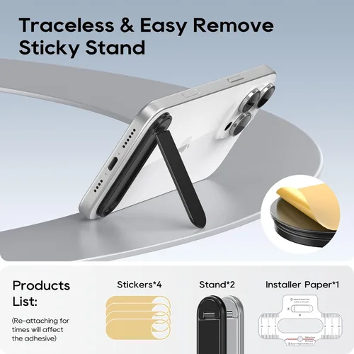 Vista 4 de Paquete de 2 soportes para teléfono, soporte vertical horizontal y ajustable de 2 ángulos, soporte plegable para teléfono, compatible con iPhone