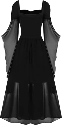 Vista 3 de Vestido punk gótico para mujer, conjunto bohemio gótico de cintura alta, vestido de Halloween, disfraz de Navidad, vestido de fiesta de cosplay