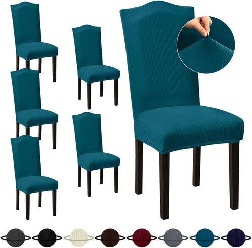 Vista 41 de Sufdari Juego de 4 fundas para sillas de comedor, color beige, antideslizantes, de elastano, elásticas, para comedor, hotel (Grande)