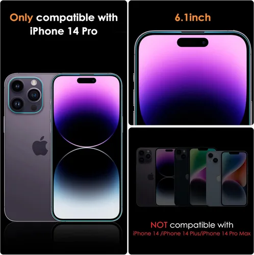 Vista 2 de YMHML - Paquete de 3 protectores de pantalla para iPhone 14 Pro con 3 protectores de lente de cámara, protector de pantalla completo de vidrio