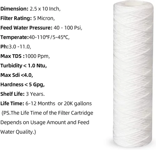 Vista 5 de Geekpure Sistema de filtro de agua para toda la casa de 10 pulgadas con carcasa azul y sedimento de PP enrollado, puerto de latón NPT de 3/4