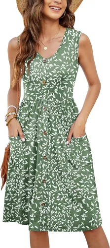 Vista 53 de MOLERANI Vestido de verano para mujer, sin mangas, estilo casual, suelto, con vuelo, botones, midi, con bolsillos 01-beja Blue