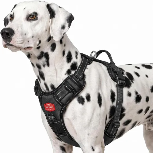 Vista 17 de Tuff Pupper Arnés para perro sin tirones, chaleco resistente para mascotas, clips para correa delantera y trasera, mango de seguridad fuerte