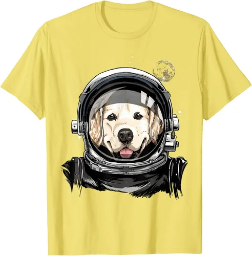 Vista 75 de Camiseta para amantes de los perros de los astronautas del espacio exterior Golden Retriever Lover, Negro