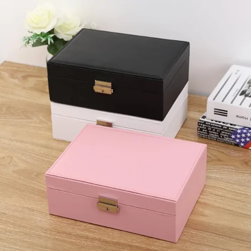 Vista 6 de YEEKEN Joyero para mujeres niñas novia esposa caja organizadora de joyas grande de 2 capas regalo ideal de piel sintética con bandeja extraíble
