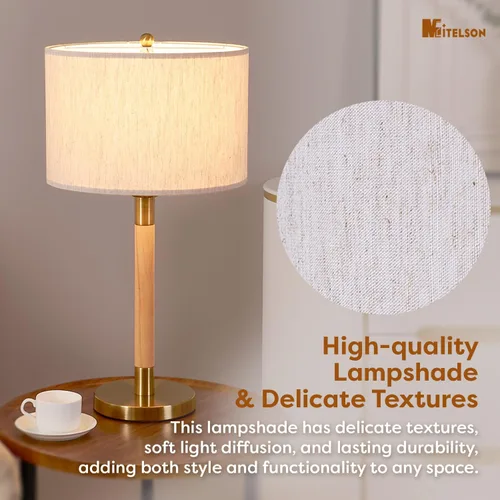 Vista 6 de Lámpara de noche LED para dormitorio, lámpara de escritorio moderna con interruptor regulable y bombilla, lámpara de mesa de madera para mesita