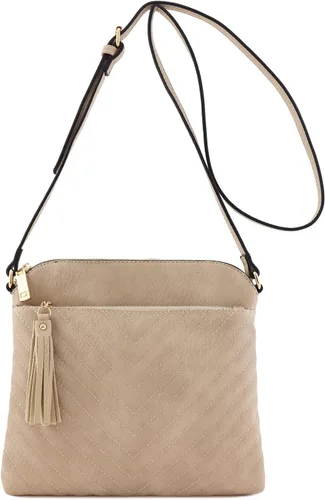 Vista 2 de Bandolera o bolsa mediana con patrón triangular, de estilo cruzado, acolchada y con borla