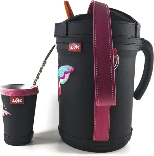 Vista 3 de Kit Tereré Yerba Mate Luk termos Bordado Mariposa Fucsia Set Tereré Tereré Termos Yerba Mate + Bombilla + Vaso Guampa