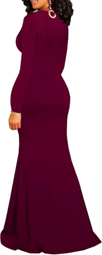 Vista 2 de Vestido largo sexy de manga larga con cuello en V para mujer