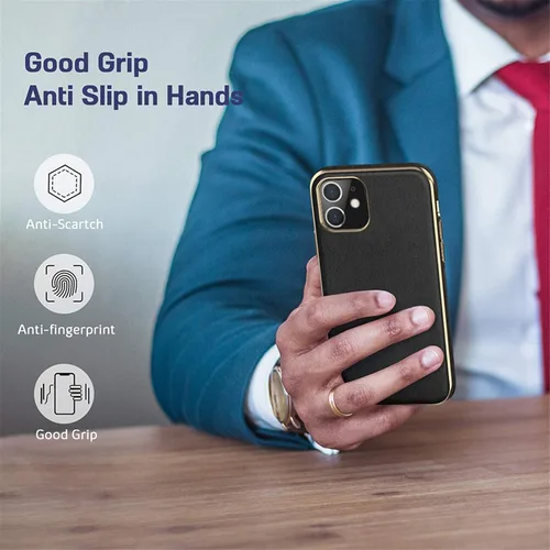 Vista 5 de LOHASIC Funda para iPhone 12 y iPhone 12 Pro - Fundas para teléfono i Phone 12 con borde cromado delgado, fundas de cuero de diseño suave, funda